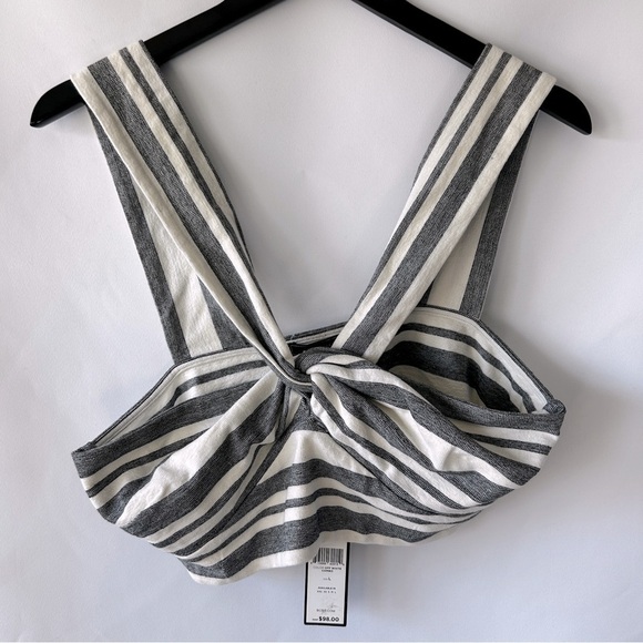 BCBGMaxAzria Women's Off White Grey Cropped Linen Top Size Large - Picture 1 of 9